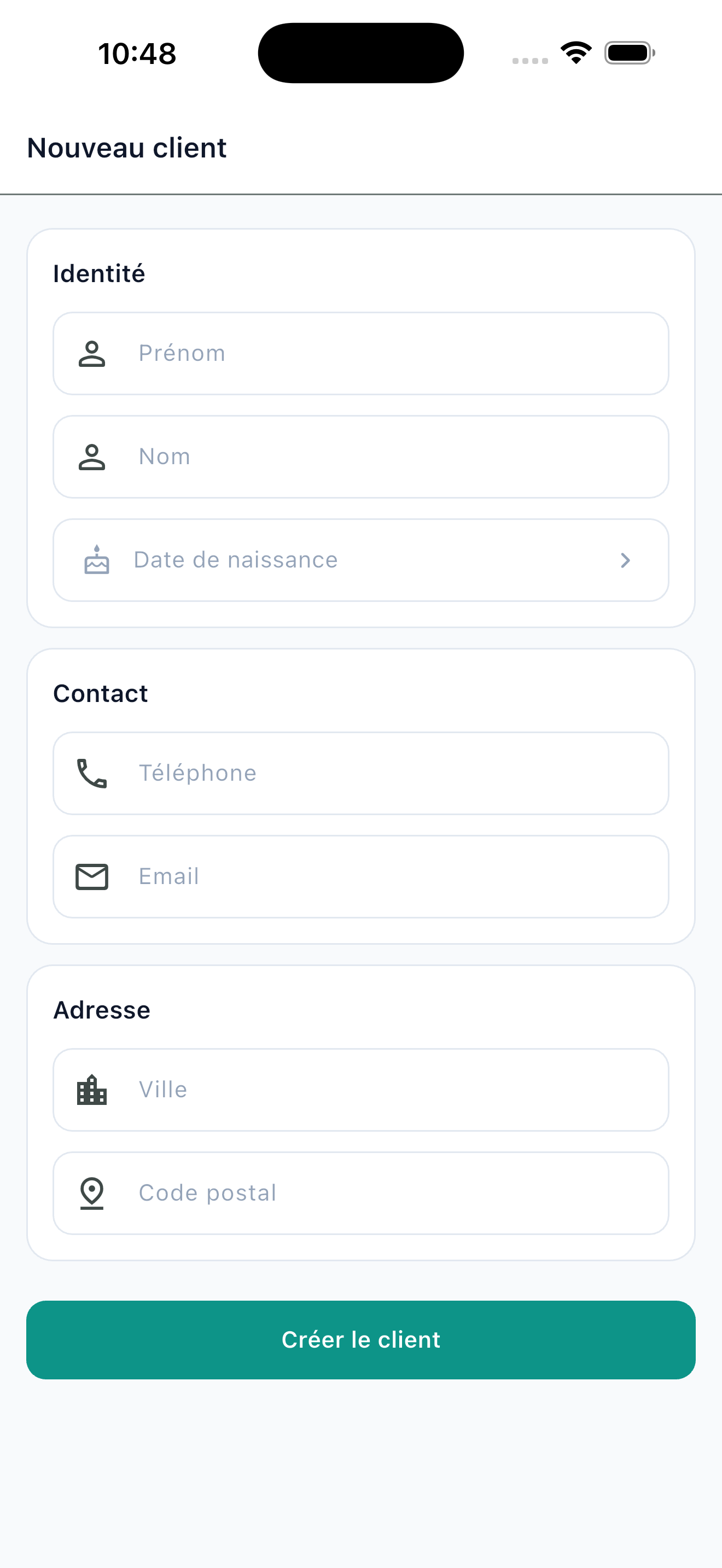 Formulaire réel EasyFid de création d’un client